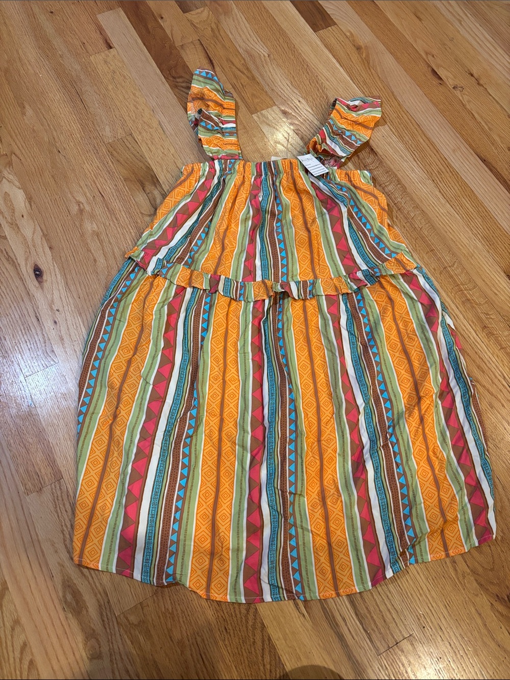 Savanna Jane Orange, Turquoise & Brown Serape Ruffle Mini Dress